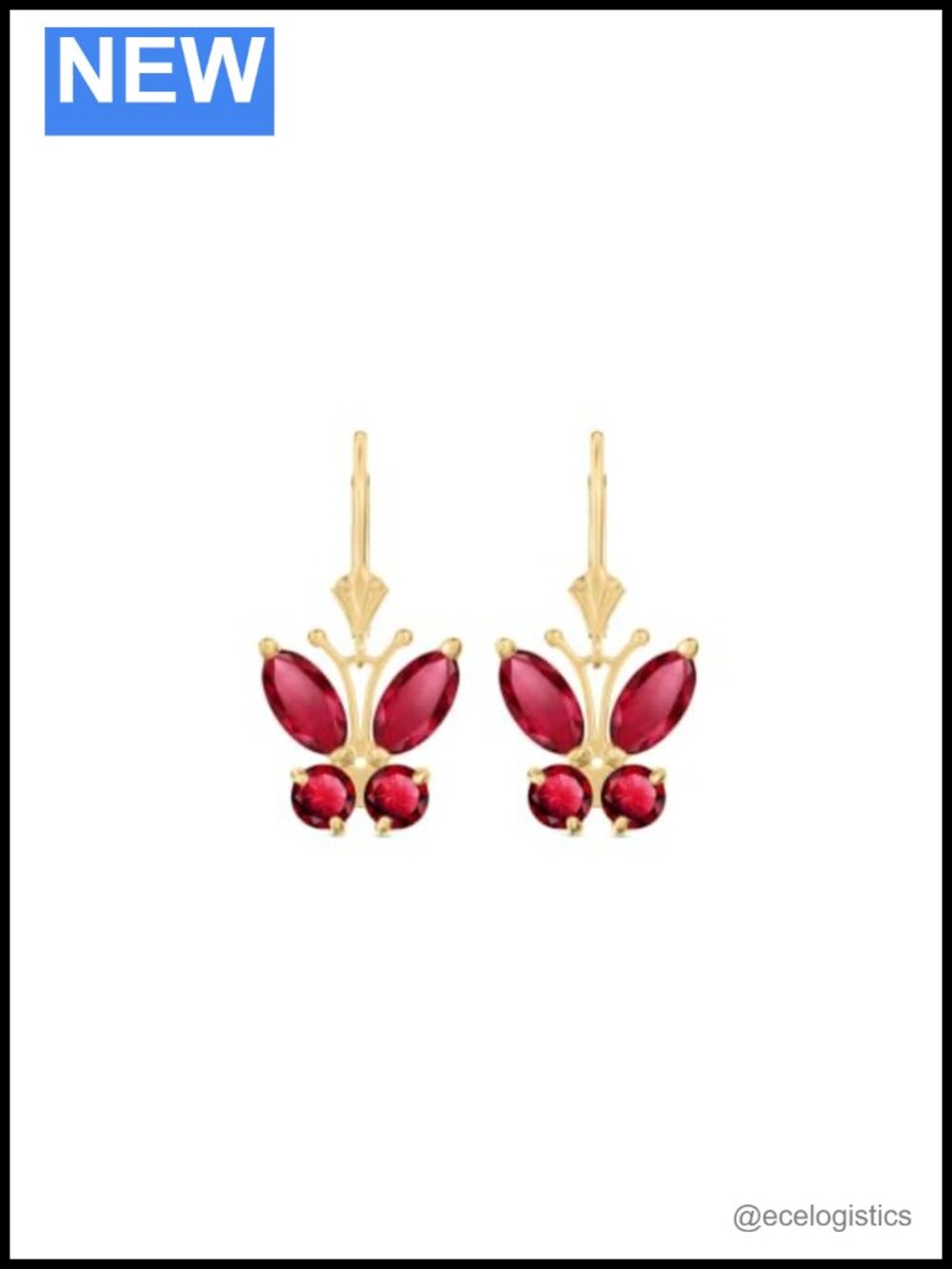 14K Solid Yellow Gold Lab Grown Ruby Butterfly Earrings